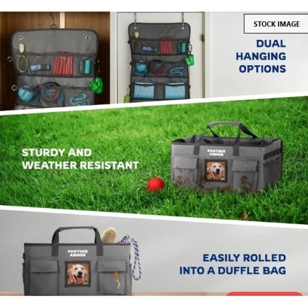 Panther Armor Dog Travel Bag Hanging Dog Organizer & Pet Storage Tote Bag Gray